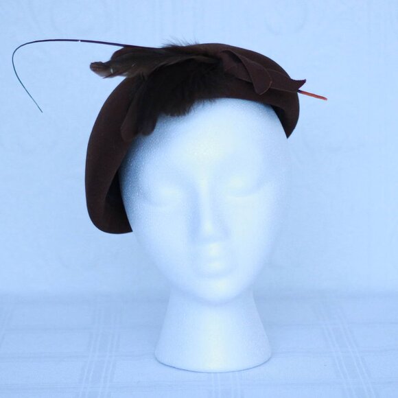 DOBBS classic brown felt hat with feathers - Picture 1 of 5